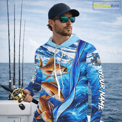 Personalized Redfish Fishing Shirt Hooded Long Sleeve Ocean Anchor Performance Angler Apparel NHT1822