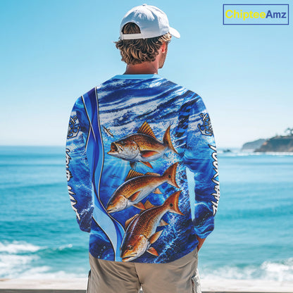 Personalized Redfish Fishing Shirt Long Sleeve Ocean Anchor Performance Angler Apparel NHT1822