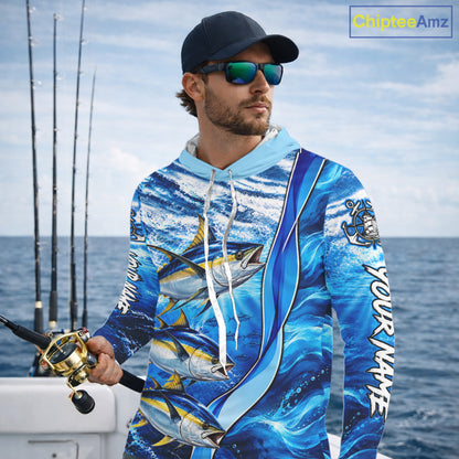 Personalized Tuna Fishing Shirt Hooded Long Sleeve Ocean Anchor Performance Angler Apparel NHT1823