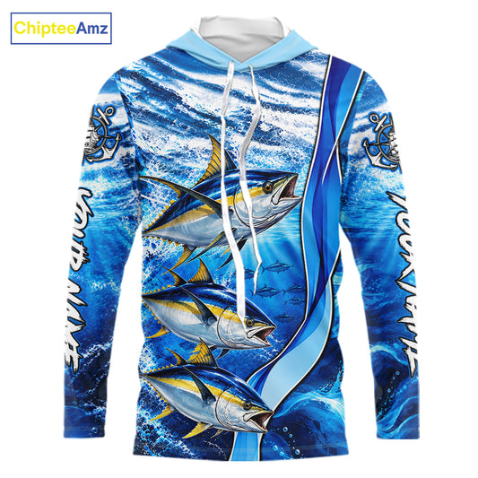 Personalized Tuna Fishing Shirt Hooded Long Sleeve Ocean Anchor Performance Angler Apparel NHT1823