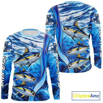 Personalized Tuna Fishing Shirt Long Sleeve Ocean Anchor Performance Angler Apparel NHT1823