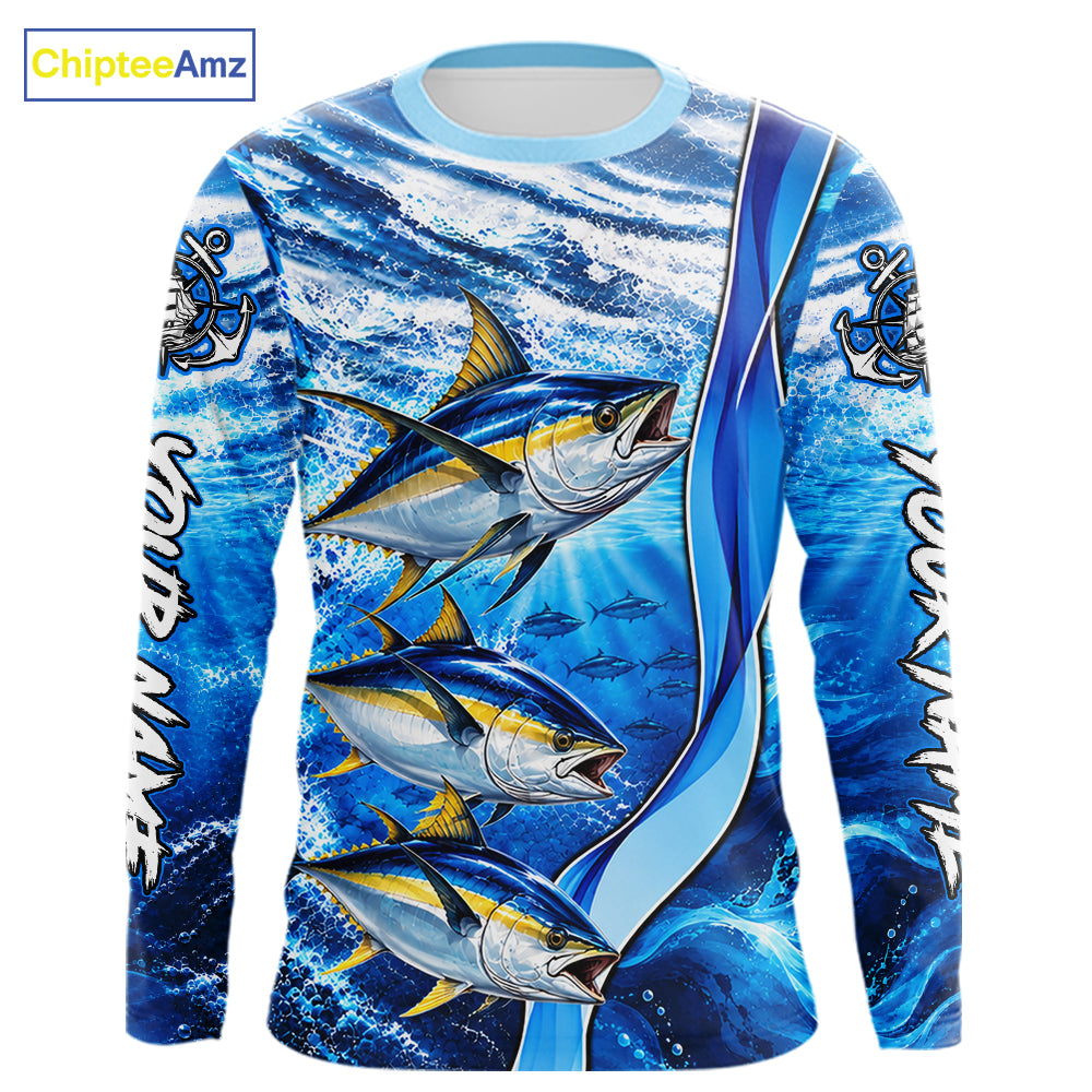 Personalized Tuna Fishing Shirt Long Sleeve Ocean Anchor Performance Angler Apparel NHT1823