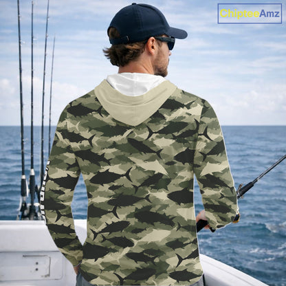 Personalized Tuna Camo Fishing Shirt Hooded Long Sleeve Green Fish Camouflage Angler Apparel NHT1824