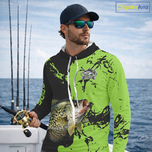 Load image into Gallery viewer, Black And Green Custom Crappie Fishing Jerseys, Crappie Long Sleeve Fishing Shirts NHT451