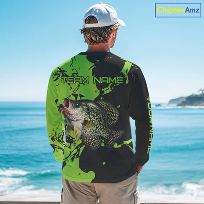 Black And Green Custom Crappie Fishing Jerseys, Crappie Long Sleeve Fishing Shirts NHT451