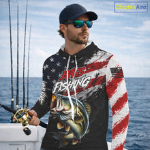 Load image into Gallery viewer, American Flag Bass Hooded Fishing Shirt For Men, Personalized Largemouth Bass Fishing Apparel