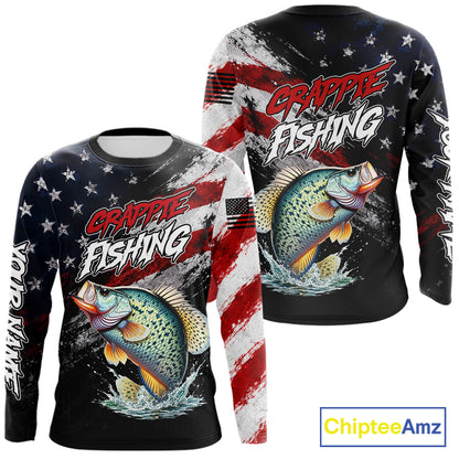 American Flag Crappie Fishing Shirt For Men, Personalized Crappie Fishing Apparel