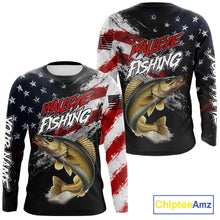 Load image into Gallery viewer, American Flag Walleye Fishing Shirt For Men, Personalized Walleye Fishing Apparel