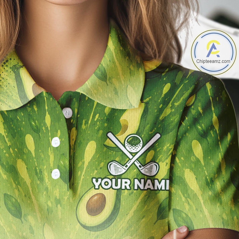 Green patterned shirt with golf design and 'Your Name' text on a mannequin.