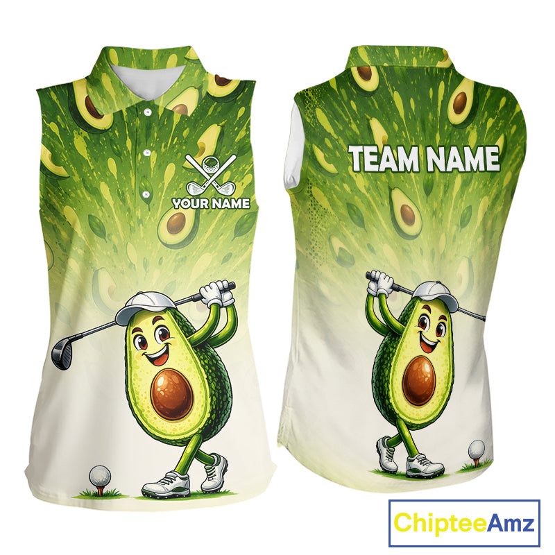 Custom Avocado Womens Sleeveless Golf Polo Shirt - Personalized Funny Fruit Golf Tee 