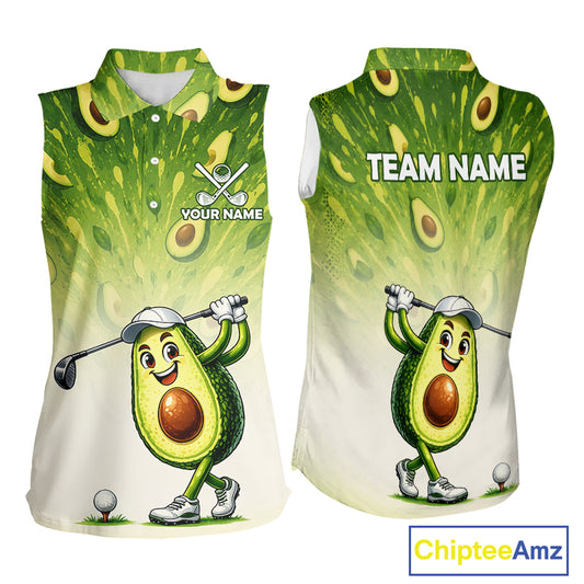 Custom Avocado Womens Sleeveless Golf Polo Shirt - Personalized Funny Fruit Golf Tee 