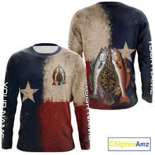 Load image into Gallery viewer, Texas Slam Speckled Trout Flounder Redfish Fishing Shirt, Texas Flag UV Performance Fishing Apparel 