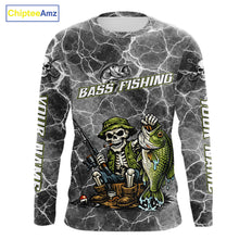 Load image into Gallery viewer, Custom Camo Gray Fish Reaper Skull Bass Long Sleeve Fishing Shirt, Bass Hunter Fishing Jerseys NHT678