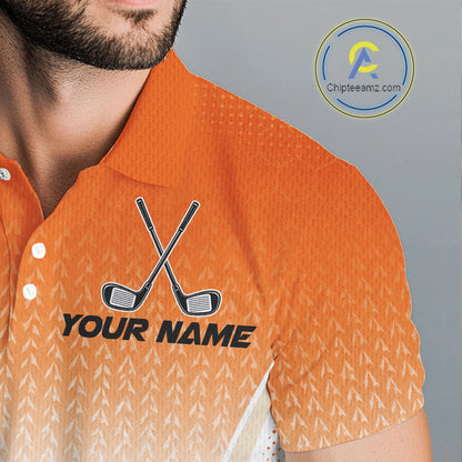 Custom Bulldog Golf Lover Orange Men Polo Shirt, Personalized Golf Polo Shirt With Dog NHT1327