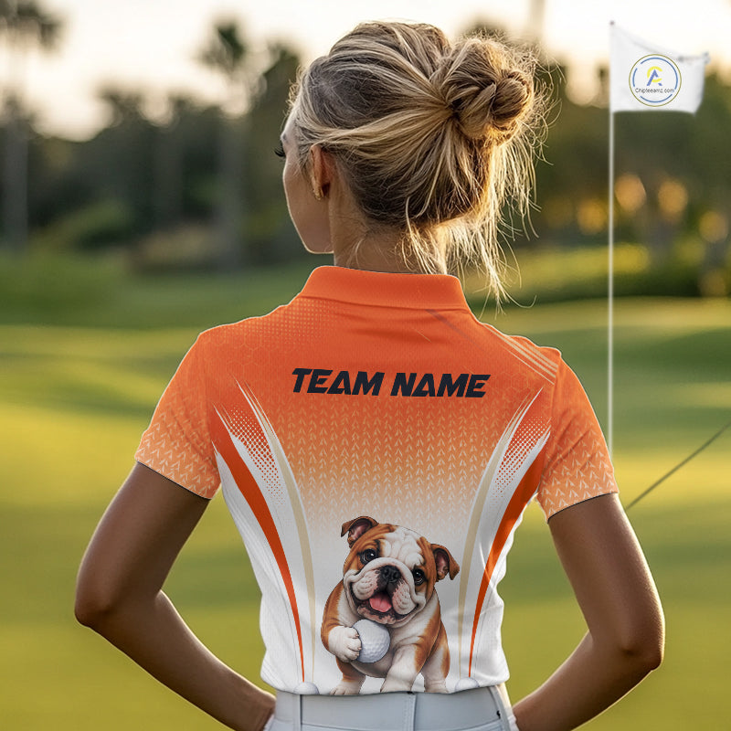 Custom Bulldog Golf Lover Orange Women Polo Shirt, Personalized Golf Polo Shirt With Dog NHT1327