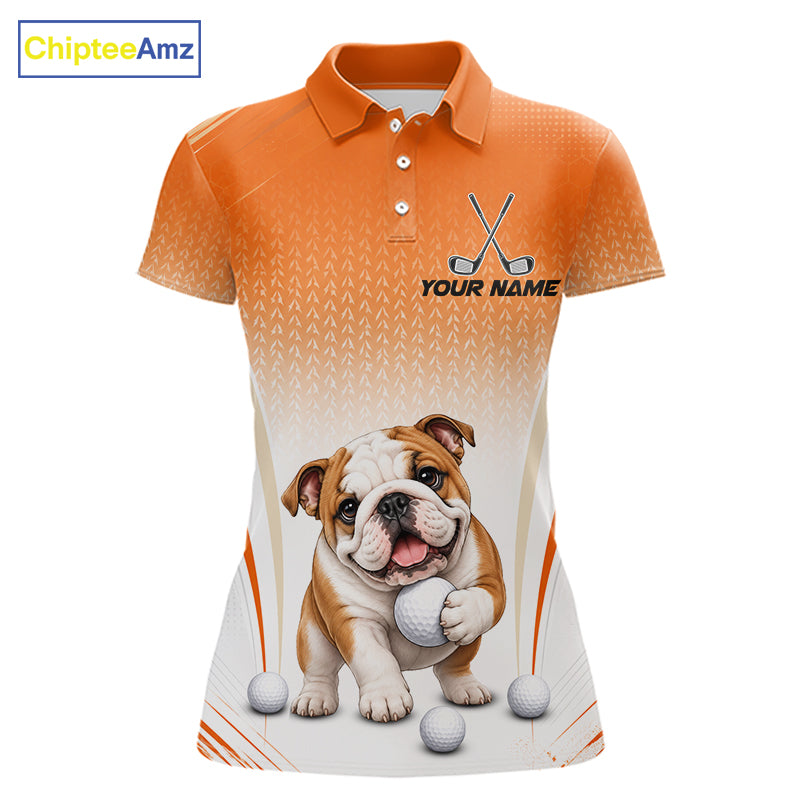 Custom Bulldog Golf Lover Orange Women Polo Shirt, Personalized Golf Polo Shirt With Dog NHT1327