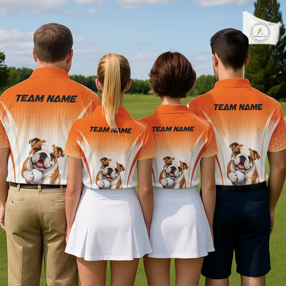 Custom Bulldog Golf Lover Orange Women Polo Shirt, Personalized Golf Polo Shirt With Dog NHT1327