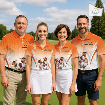 Custom Bulldog Golf Lover Orange Men Polo Shirt, Personalized Golf Polo Shirt With Dog NHT1327