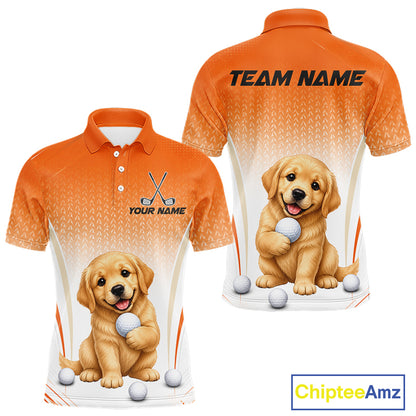 Custom Golden Retriever Golf Lover Orange Men Polo Shirt, Personalized Golf Polo Shirt With Dog NHT1328