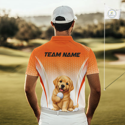 Custom Golden Retriever Golf Lover Orange Men Polo Shirt, Personalized Golf Polo Shirt With Dog NHT1328