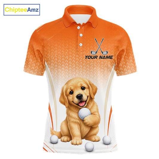 Custom Golden Retriever Golf Lover Orange Men Polo Shirt, Personalized Golf Polo Shirt With Dog NHT1328