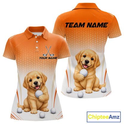 Custom Golden Retriever Golf Lover Orange Women Polo Shirt, Personalized Golf Polo Shirt With Dog NHT1328