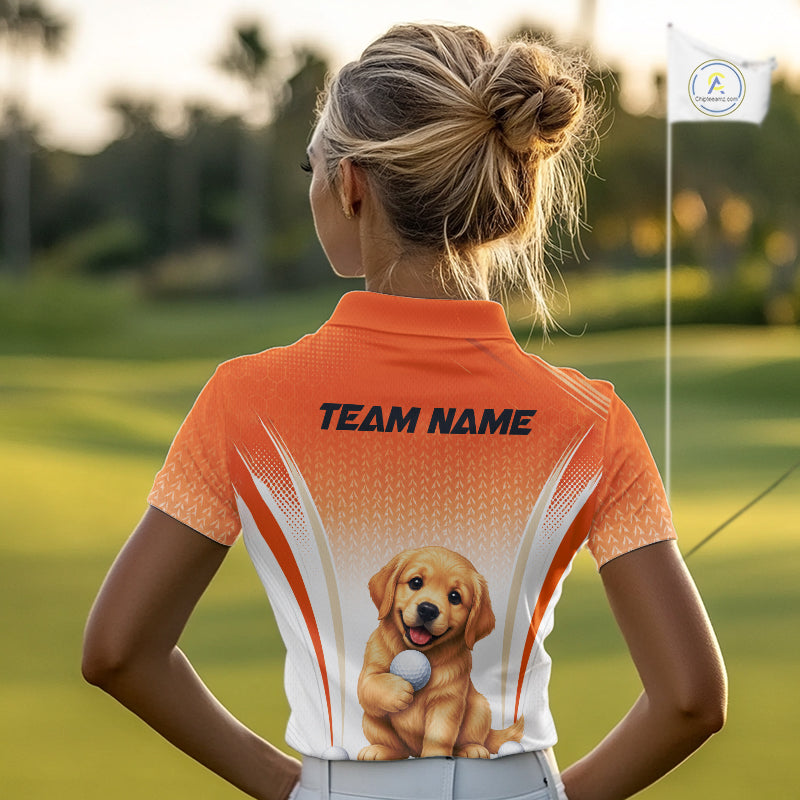 Custom Golden Retriever Golf Lover Orange Women Polo Shirt, Personalized Golf Polo Shirt With Dog NHT1328