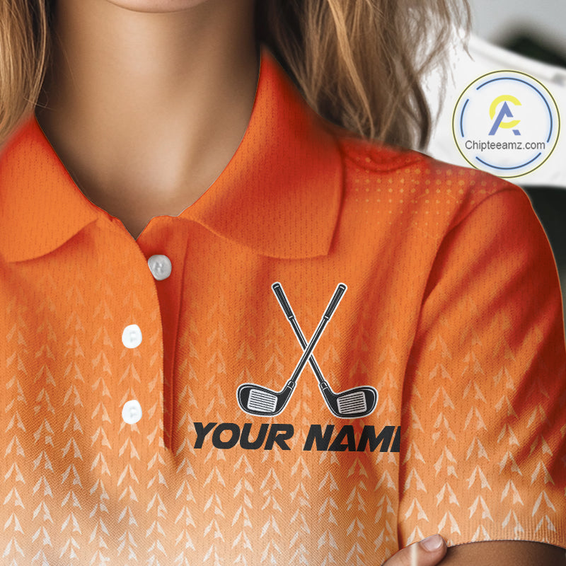 Custom Golden Retriever Golf Lover Orange Women Polo Shirt, Personalized Golf Polo Shirt With Dog NHT1328
