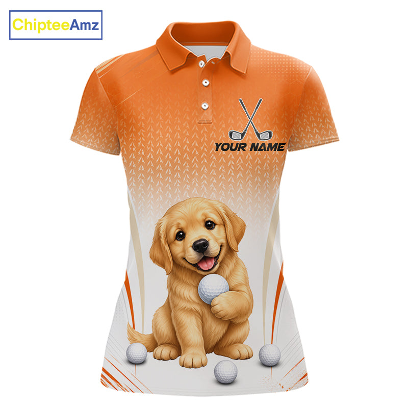 Custom Golden Retriever Golf Lover Orange Women Polo Shirt, Personalized Golf Polo Shirt With Dog NHT1328