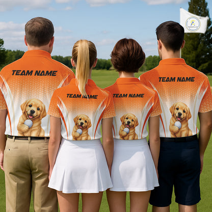Custom Golden Retriever Golf Lover Orange Women Polo Shirt, Personalized Golf Polo Shirt With Dog NHT1328