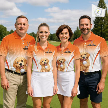 Custom Golden Retriever Golf Lover Orange Women Polo Shirt, Personalized Golf Polo Shirt With Dog NHT1328