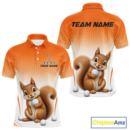 Custom Squirrel Golf Lover Orange Men Polo Shirt, Personalized Golf Polo Shirt With Dog NHT1329