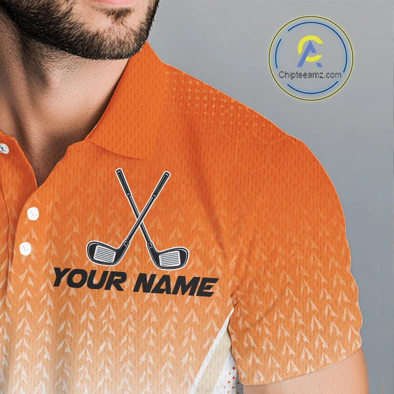 Custom Squirrel Golf Lover Orange Men Polo Shirt, Personalized Golf Polo Shirt With Dog NHT1329