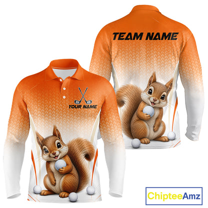 Custom Squirrel Golf Lover Orange Men Polo Shirt, Personalized Golf Polo Shirt With Dog NHT1329