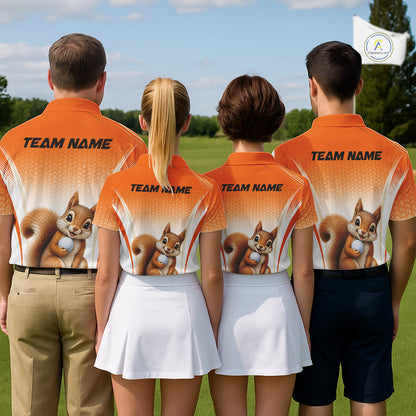 Custom Squirrel Golf Lover Orange Women Polo Shirt, Personalized Golf Polo Shirt With Dog NHT1329