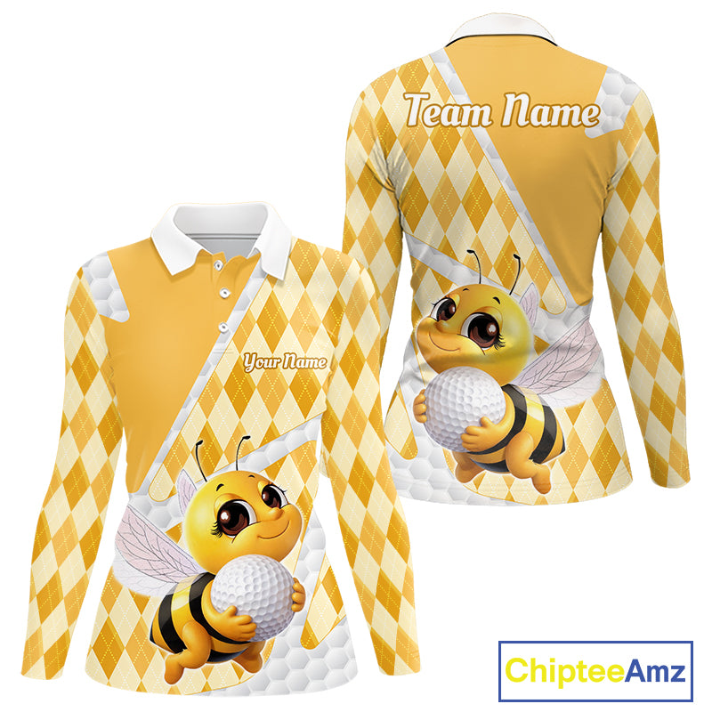 Personalized Bee Golf Polo Shirt Argyle Golf Shirt Custom Name Golfer Shirt Golf Gift For Womens NHT687