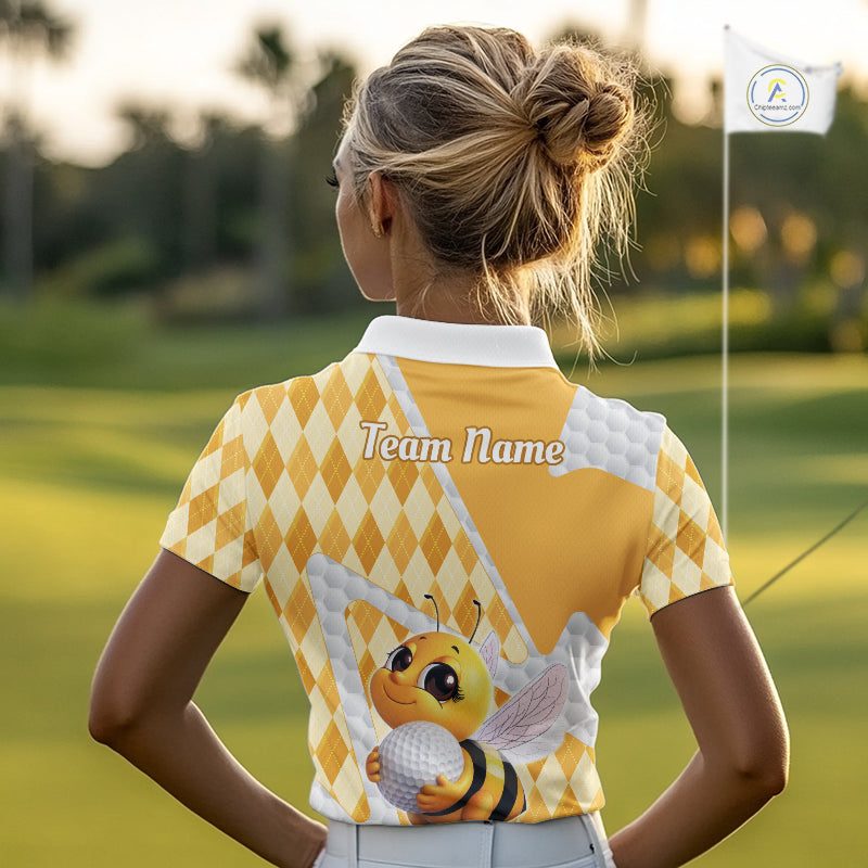 Personalized Bee Golf Polo Shirt Argyle Golf Shirt Custom Name Golfer Shirt Golf Gift For Womens NHT687