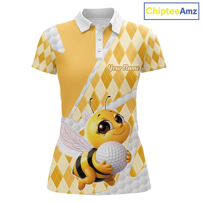 Personalized Bee Golf Polo Shirt Argyle Golf Shirt Custom Name Golfer Shirt Golf Gift For Womens NHT687