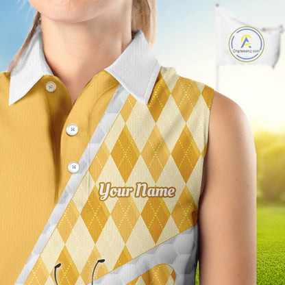 Personalized Bee Womens Sleeveless Golf Polo Shirt Argyle Golf Shirt Custom Name Golfer Shirt Golf Gift NHT687