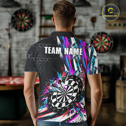 Neon Splash Dartboard Art Polo 1/4-Zip Shirt For Men Custom Vibrant Darts Team Match Jersey NHT1647