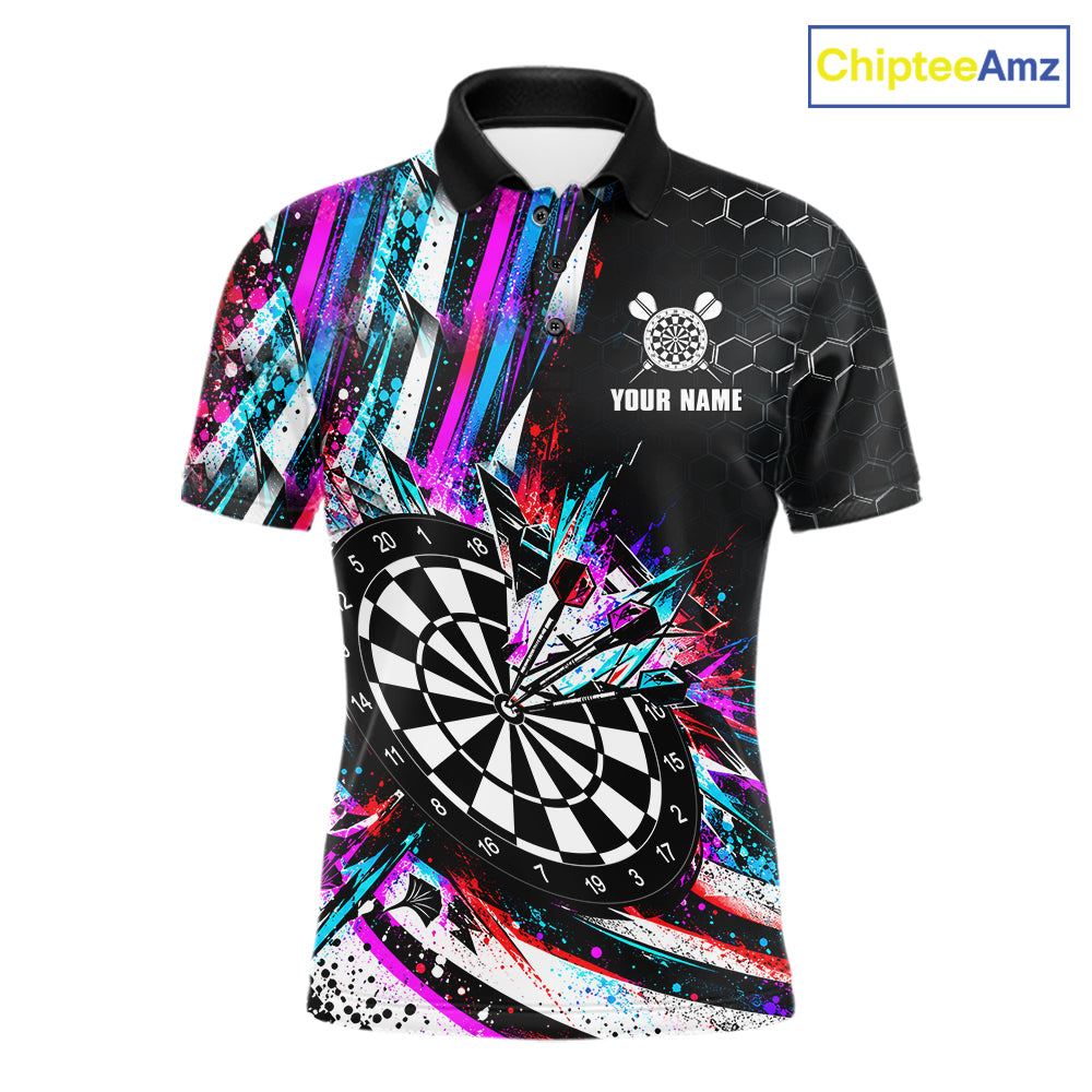 Neon Splash Dartboard Art Polo 1/4-Zip Shirt For Men Custom Vibrant Darts Team Match Jersey NHT1647