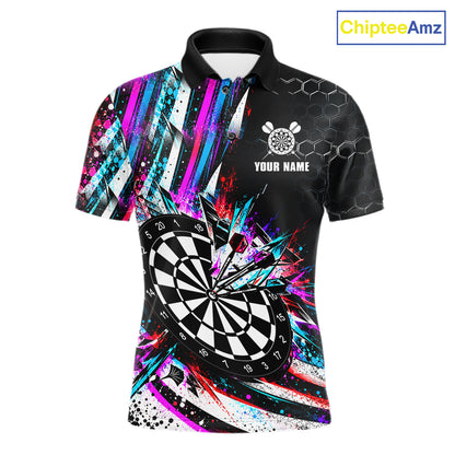 Neon Splash Dartboard Art Polo 1/4-Zip Shirt For Men Custom Vibrant Darts Team Match Jersey NHT1647