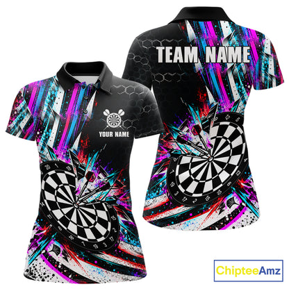 Neon Splash Dartboard Art Polo 1/4-Zip Shirt For Women Custom Vibrant Darts Team Match Jersey NHT1647