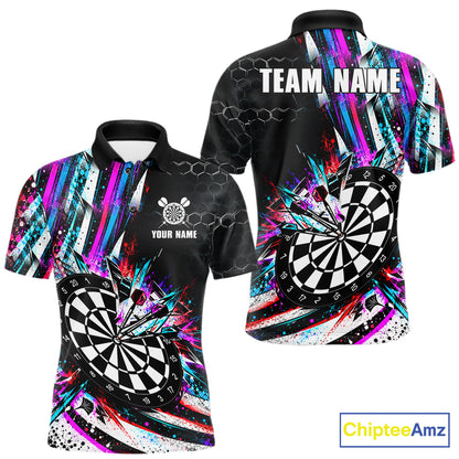Neon Splash Dartboard Art Polo 1/4-Zip Shirt For Men Custom Vibrant Darts Team Match Jersey NHT1647
