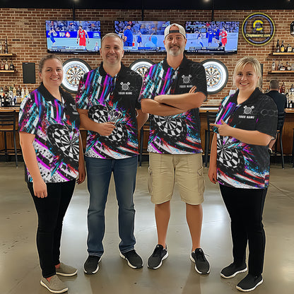 Neon Splash Dartboard Art Polo 1/4-Zip Shirt For Men Custom Vibrant Darts Team Match Jersey NHT1647