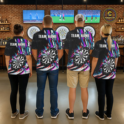 Neon Splash Dartboard Art Polo 1/4-Zip Shirt For Men Custom Vibrant Darts Team Match Jersey NHT1647