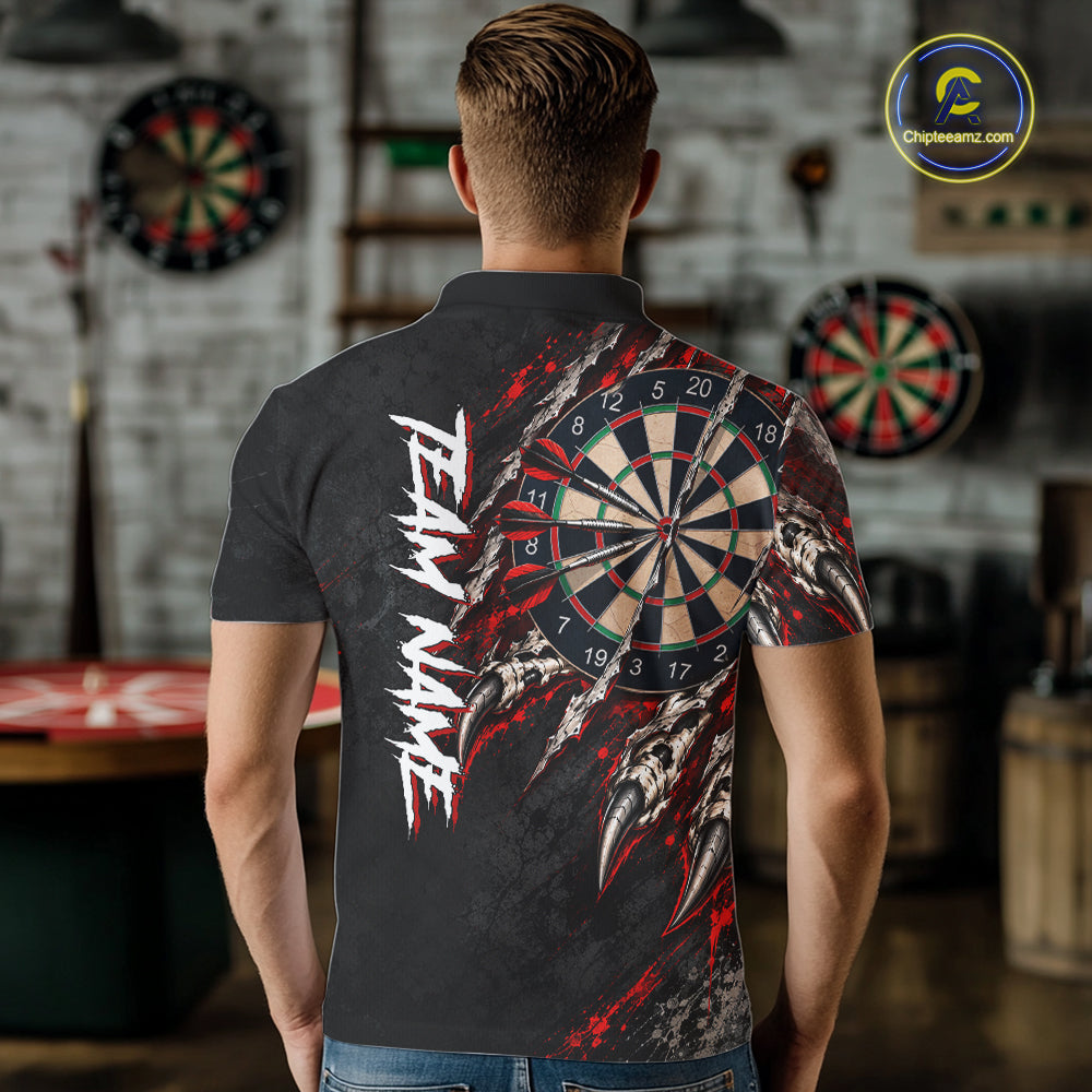 Slashed Black Red Darts Polo 1/4-Zip Shirt For Men Custom Dart Player Competition Jersey NHT1653