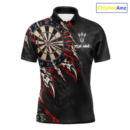 Slashed Black Red Darts Polo 1/4-Zip Shirt For Men Custom Dart Player Competition Jersey NHT1653