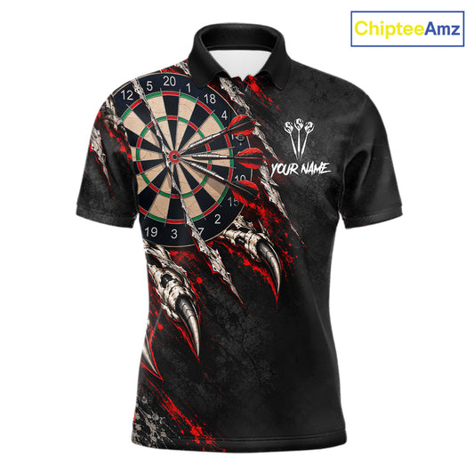 Slashed Black Red Darts Polo 1/4-Zip Shirt For Men Custom Dart Player Competition Jersey NHT1653