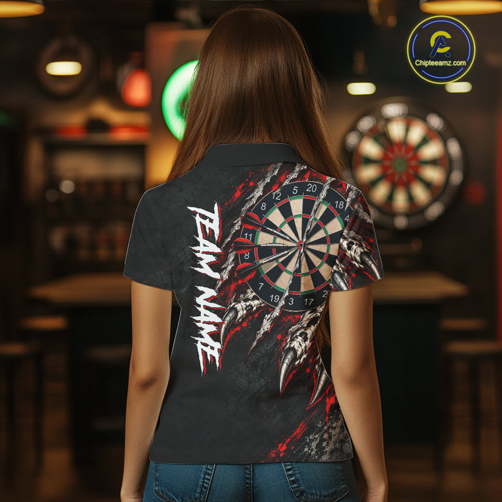 Slashed Black Red Darts Polo 1/4-Zip Shirt For Women Custom Dart Player Competition Jersey NHT1653